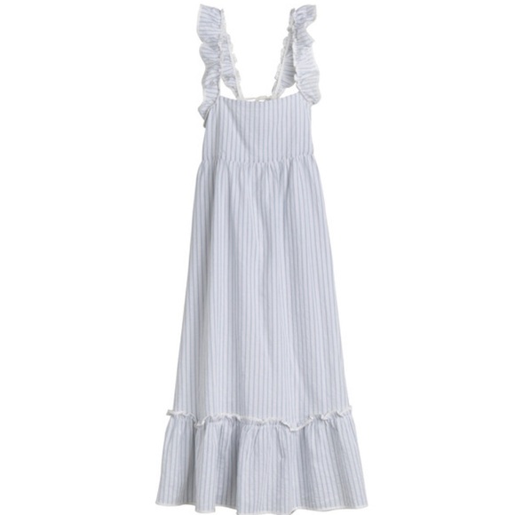 Maison Me Dresses & Skirts - Maison Me- Women’s Mara Ruffle Tie Back Maxi Dress - Light Blue Stripe - Size: M